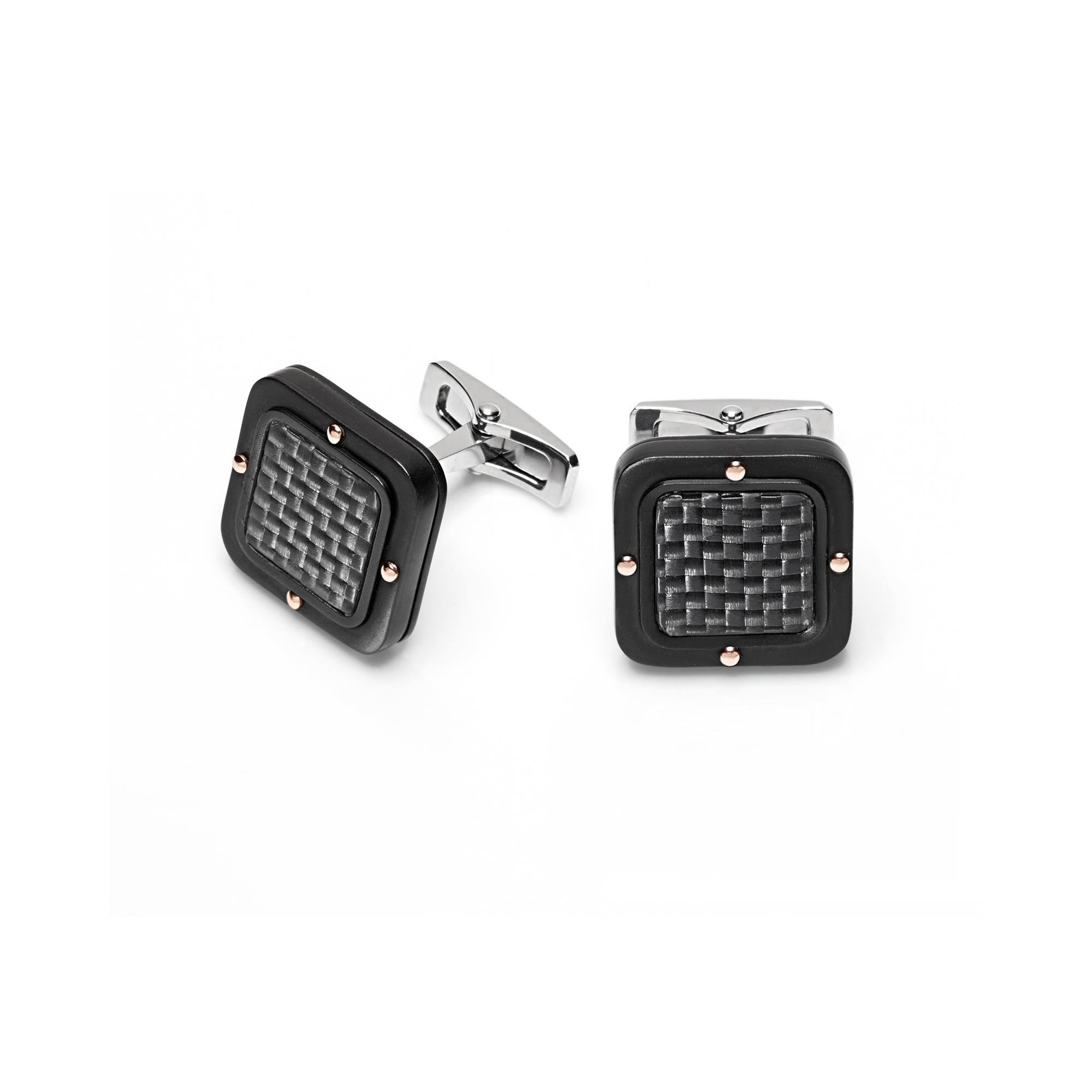 Black One Cufflinks in 18k Rose Gold with Stainless Steel and Carbon Fiber 16mm