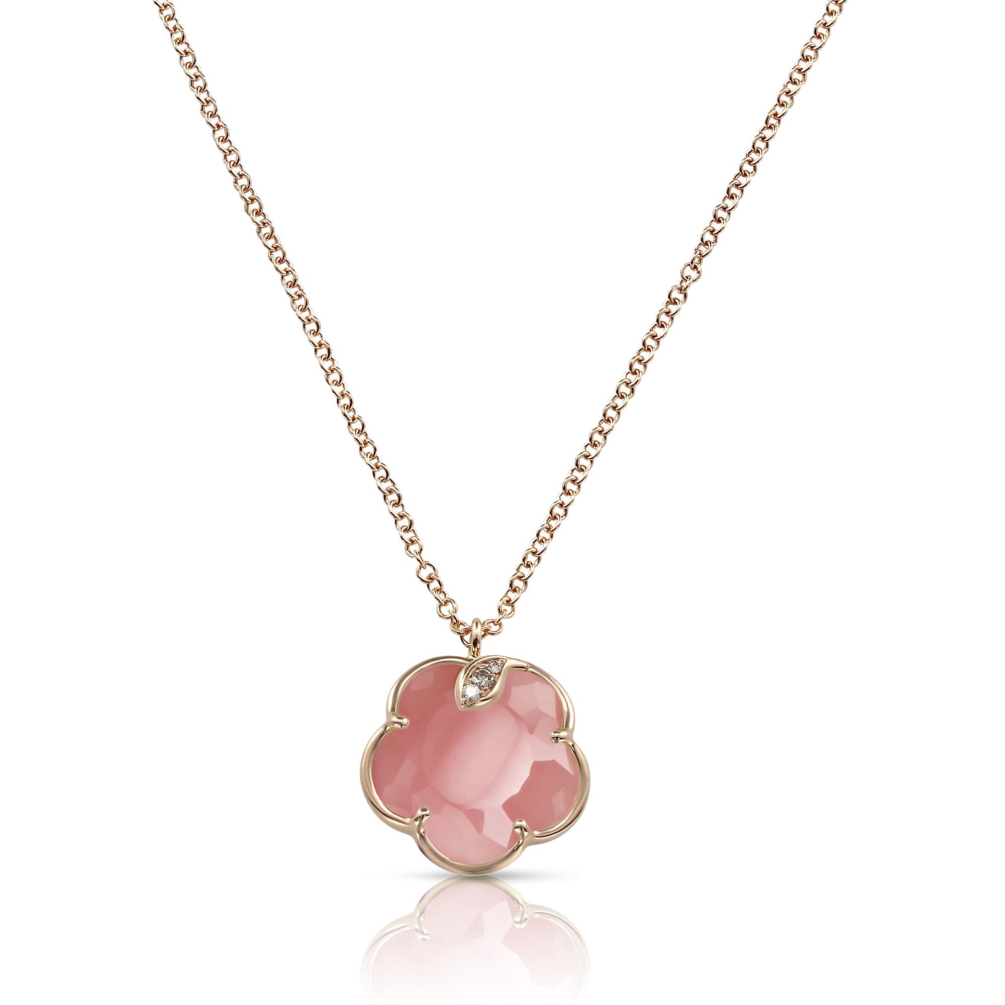 Petit Joli Necklace in 18k Rose Gold with Pink Chalcedony and Diamonds 42.5cm Petit Joli Necklace in 18k Rose Gold with Pink Chalcedony and Diamonds 42.5cm
