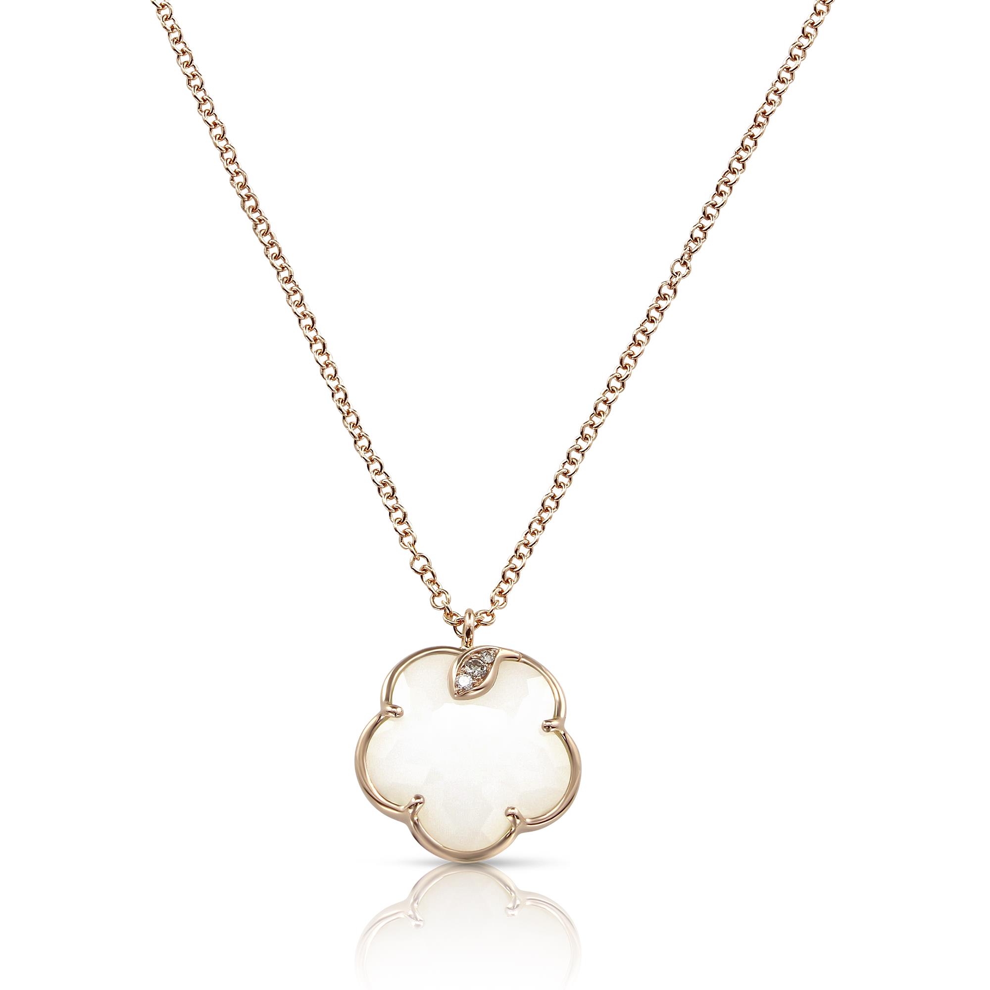 Petit Joli Necklace in 18k Rose Gold with White Agate and Diamonds 42.5cm Petit Joli Necklace in 18k Rose Gold with White Agate and Diamonds 42.5cm
