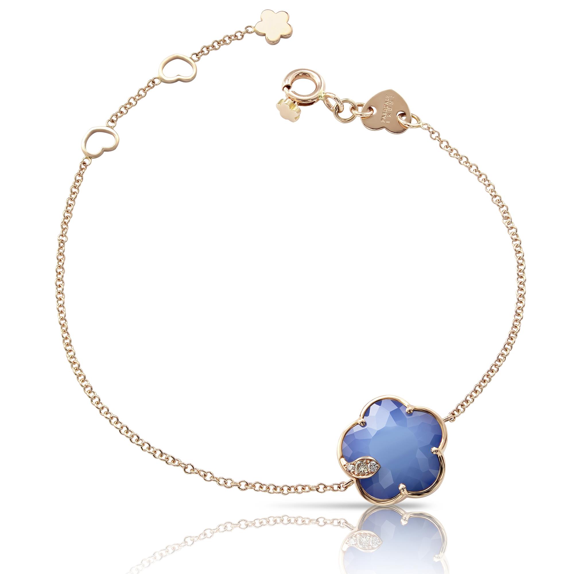 Petit Joli Bracelet in 18k Rose Gold with Blue Moon (Combination of White Agate and Lapis Lazuli) and Diamonds 18.5 cm Petit Joli Bracelet in 18k Rose Gold with Blue Moon (Combination of White Agate and Lapis Lazuli) and Diamonds 18.5 cm