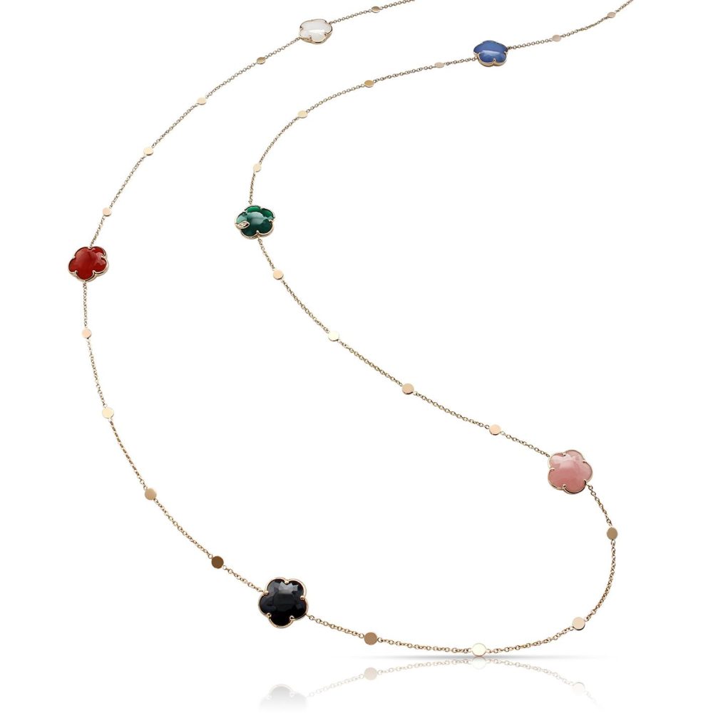 Petit Joli Bouquet Μακρύ Κολιέ σε 18k Ροζ Χρυσό με Πολύχρωμους Λίθους και Διαμάντια