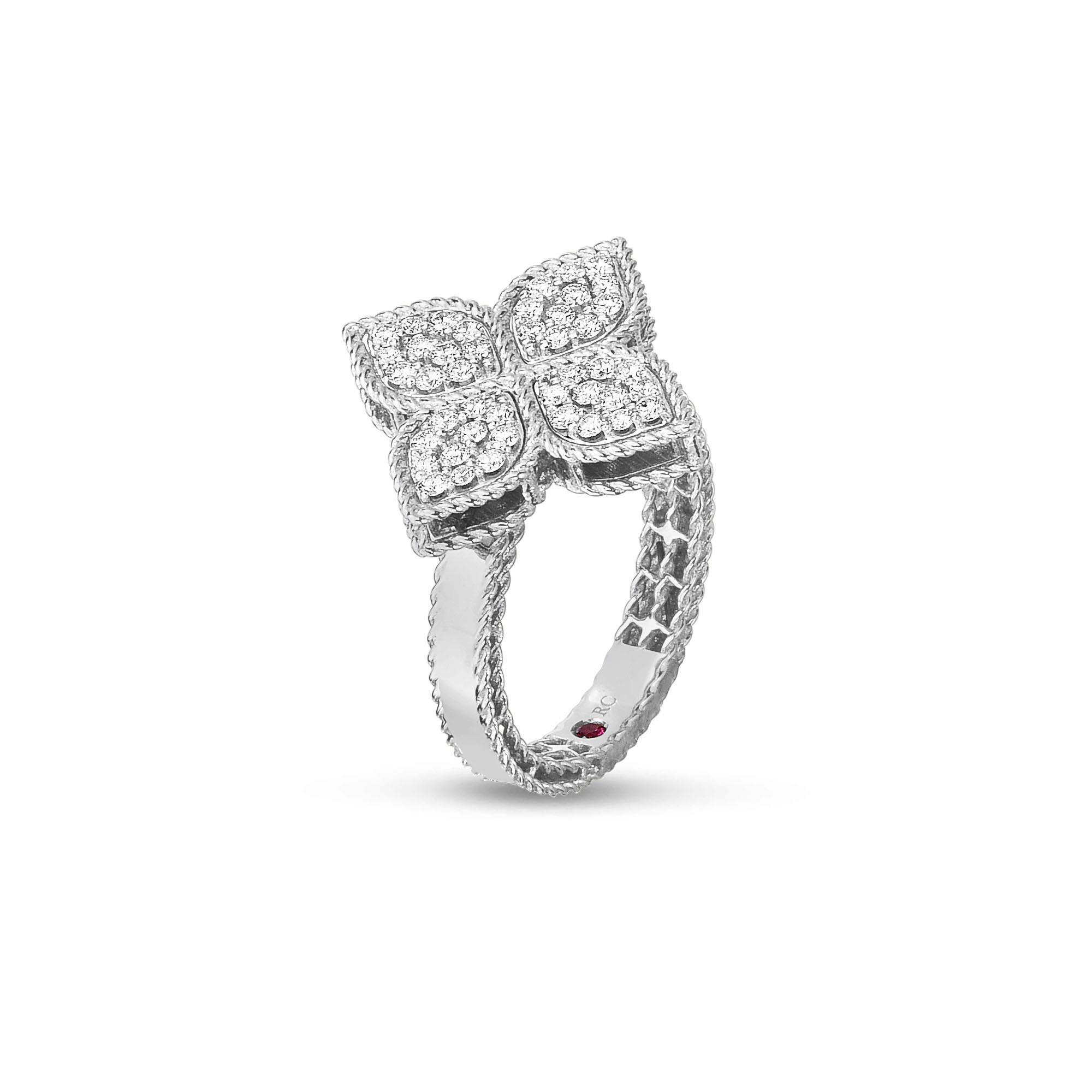 Princess Flower Ring in 18k White Gold with Diamonds and Ruby Princess Flower Ring in 18k White Gold with Diamonds and Ruby