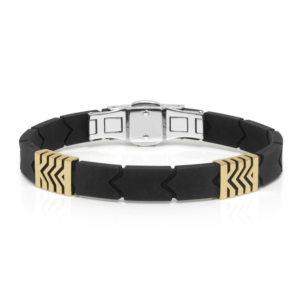Cage Bracelet in 18k Yellow Gold with Stainless Steel and Rubber