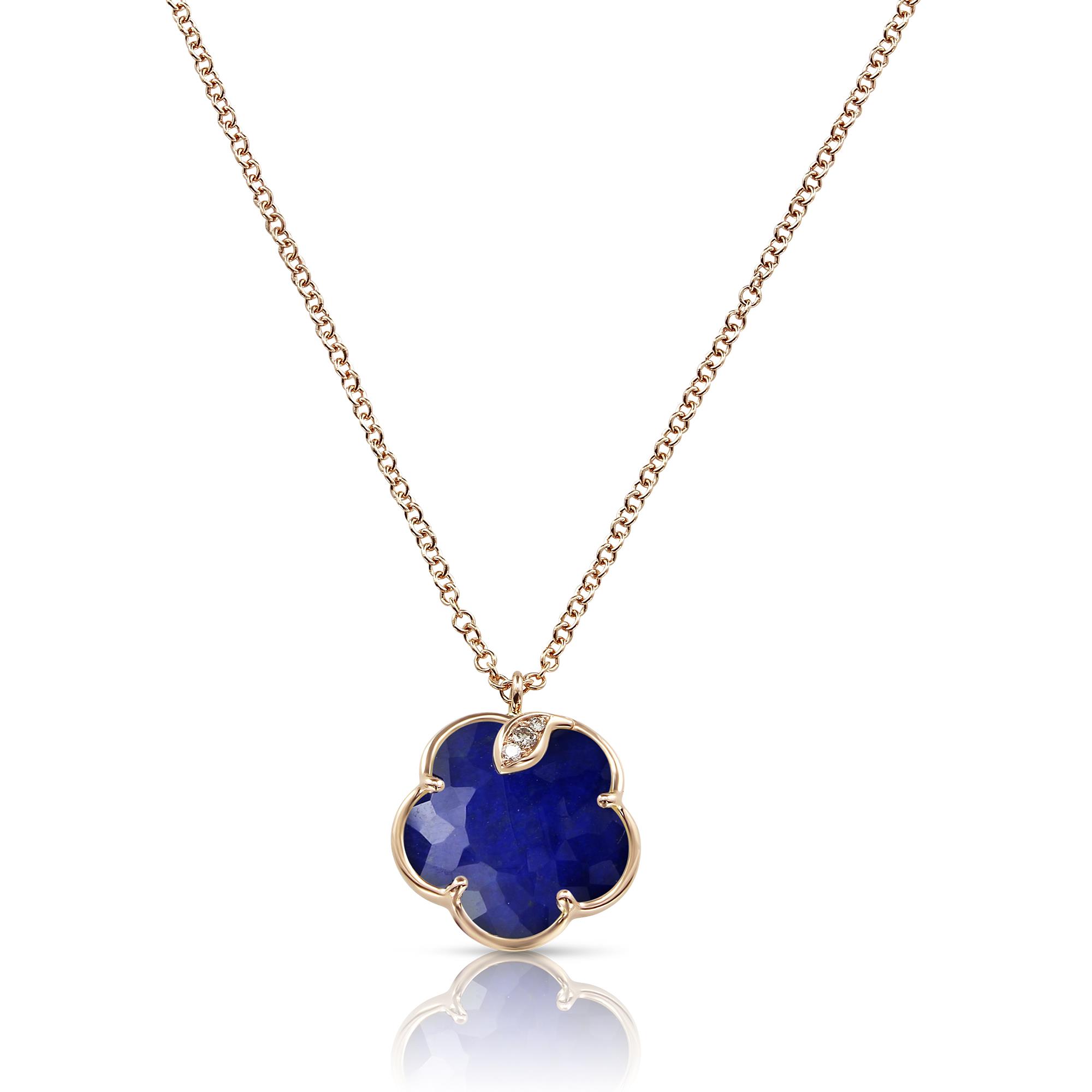 Petit Joli Necklace in 18k Rose Gold with Rock Crystal, Lapis Lazuli and Diamonds 42.5cm