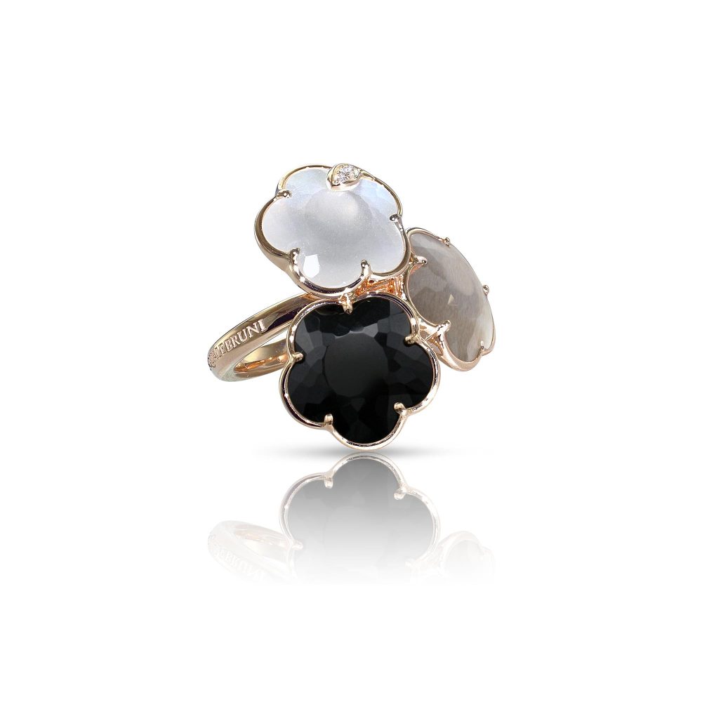 Ton Joli Bouqet Lunaire Ring in 18k Rose Gold with Moon gems, Onyx and Diamonds.