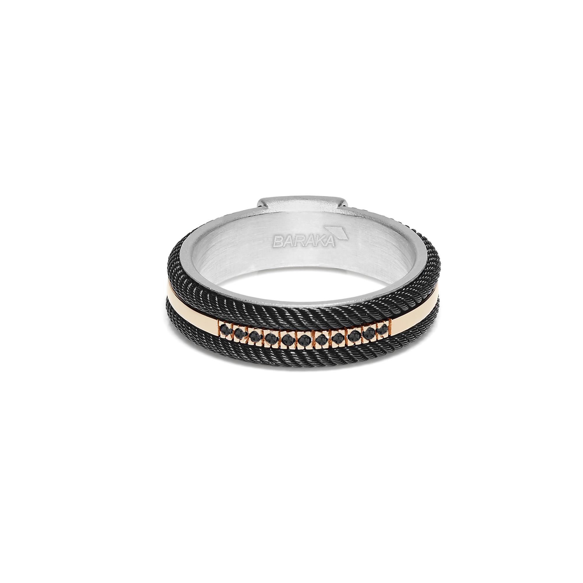 316L Ring in 18k Rose Gold with Silver, Stainless Steel, Black PVD and Eleven Black Diamonds