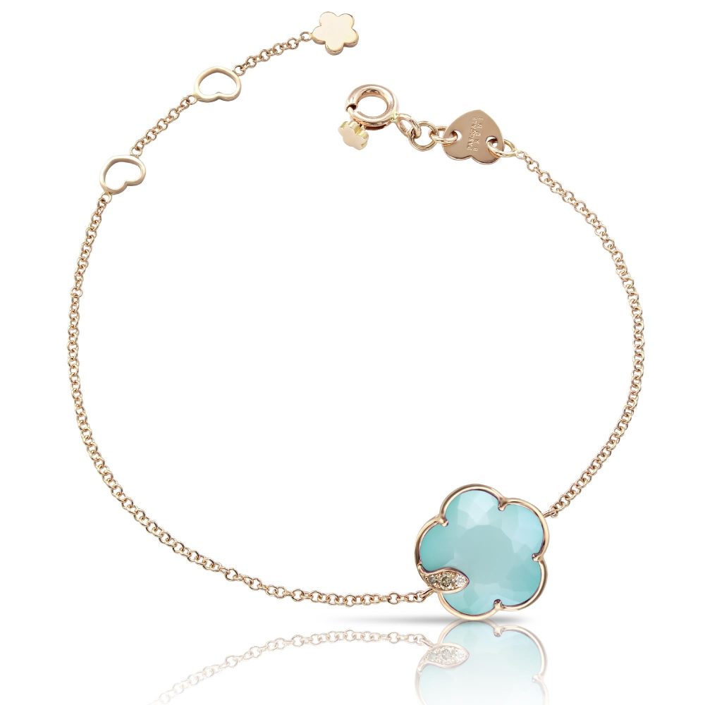 Petit Joli Bracelet in 18Κ Rose Gold with Sea Moon gem (Turquoise and White Moonstone Doublet) and Diamonds 18.5cm
