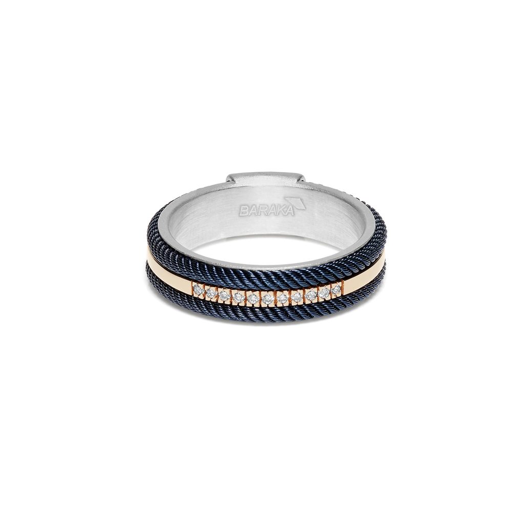 316L Ring in 18k Rose Gold with Silver, Stainless Steel, Blue PVD and Eleven Diamonds
