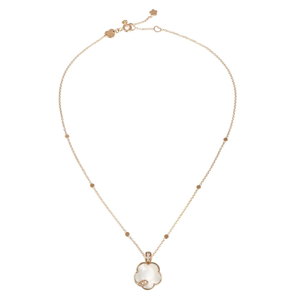 Petit Joli Lunaire Κολιέ σε 18K Ροζ Χρυσό με Φίλντισι, Λευκό Φεγγαρόλιθο και Διαμάντια