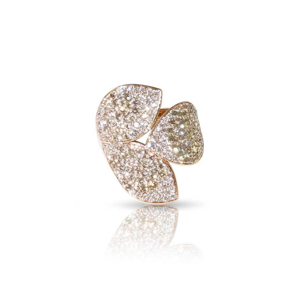 Giardini Segreti Ring in 18k Rose Gold with Diamonds, Three Leaves