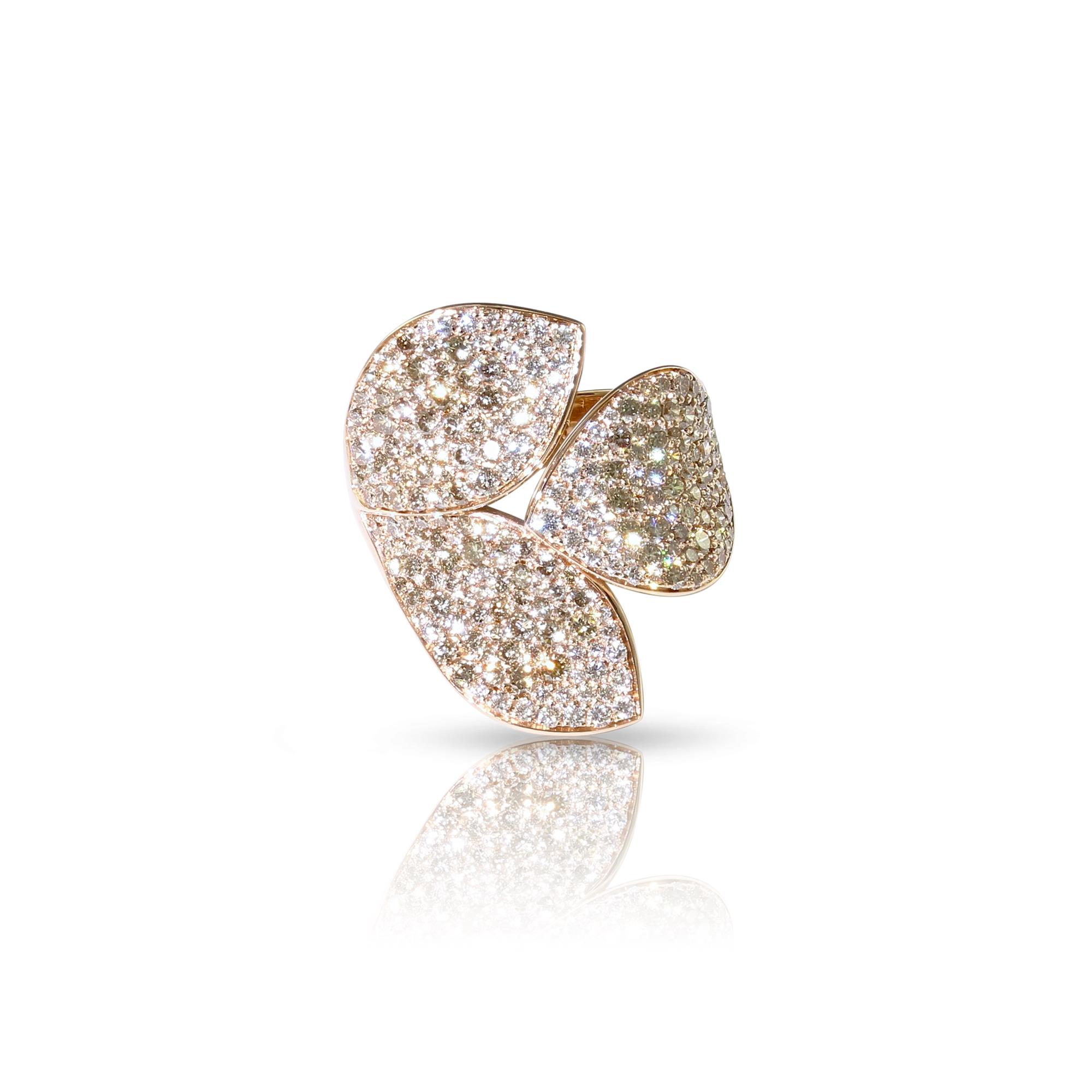 Giardini Segreti Ring in 18k Rose Gold with Diamonds, Three Leaves
