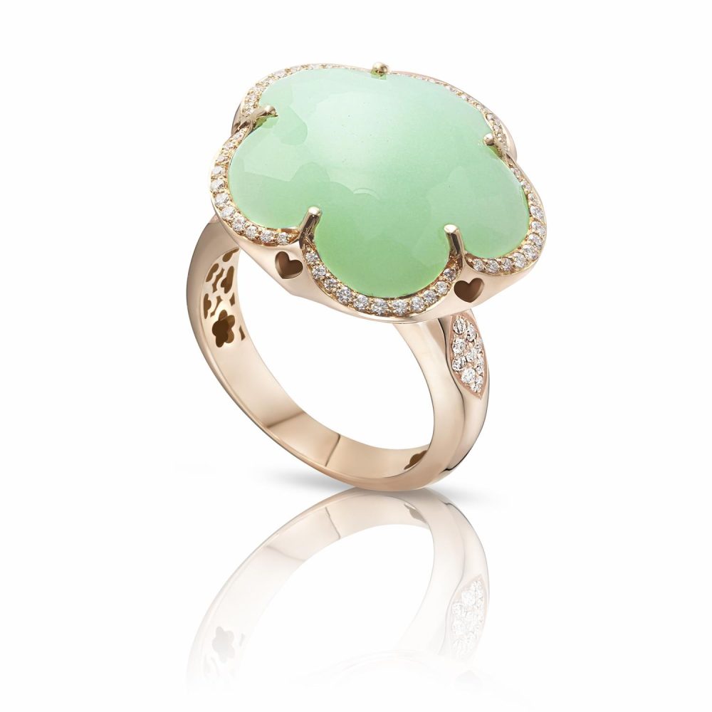 Bon Ton Ring in 18K Rose Gold with Light Green Chrysoprase and Diamonds