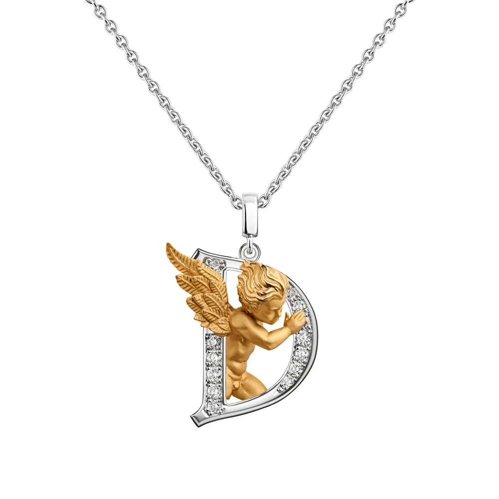My Angel D Necklace in 18k Yellow and White Gold with Diamonds.