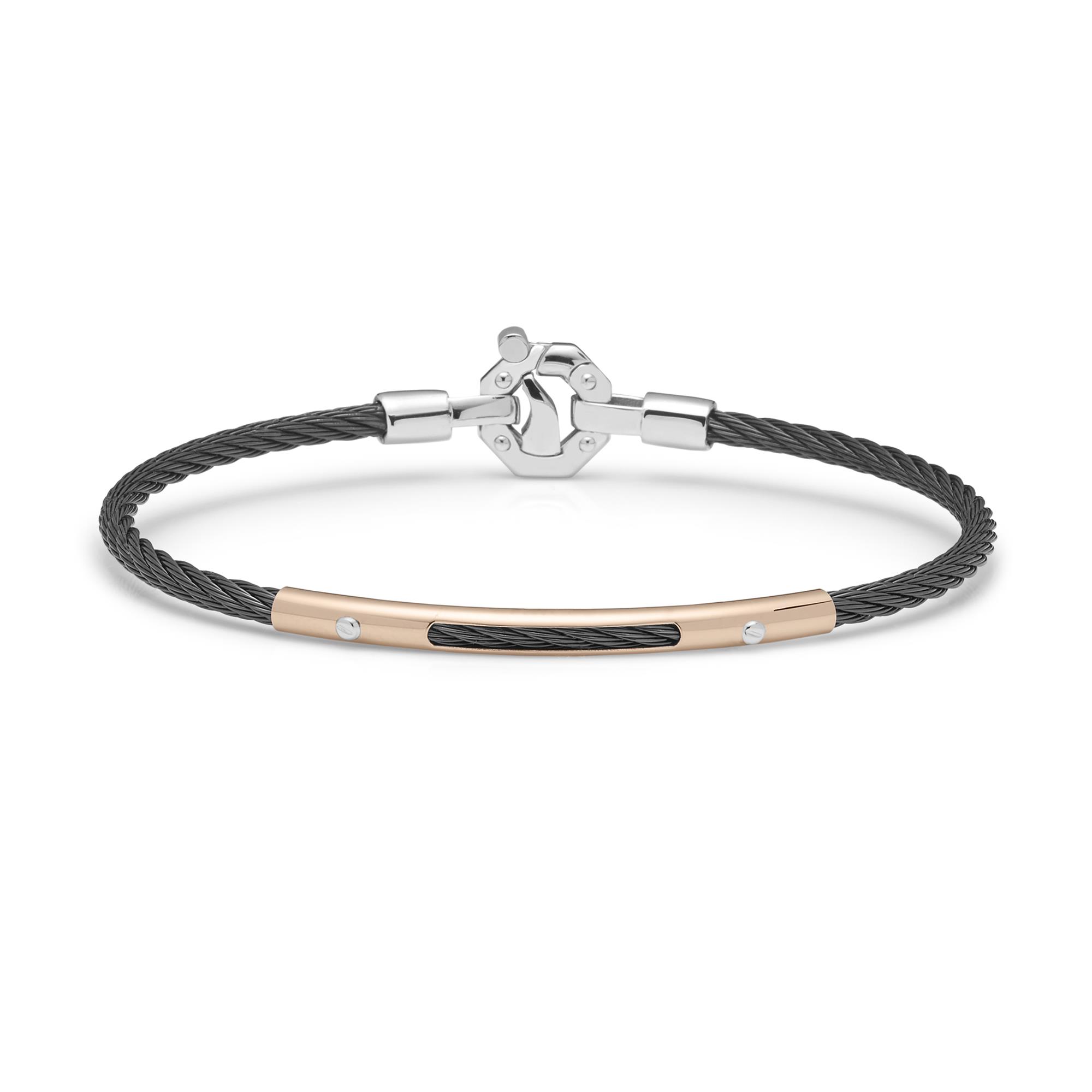 316L Bracelet in 18k Rose Gold with Stainless Steel, Black PVD and Diamonds