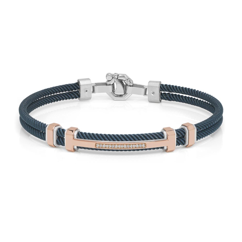 316L Bracelet in 18k Rose Gold with Silver, Stainless Steel, Blue PVD and Thirteen Diamonds