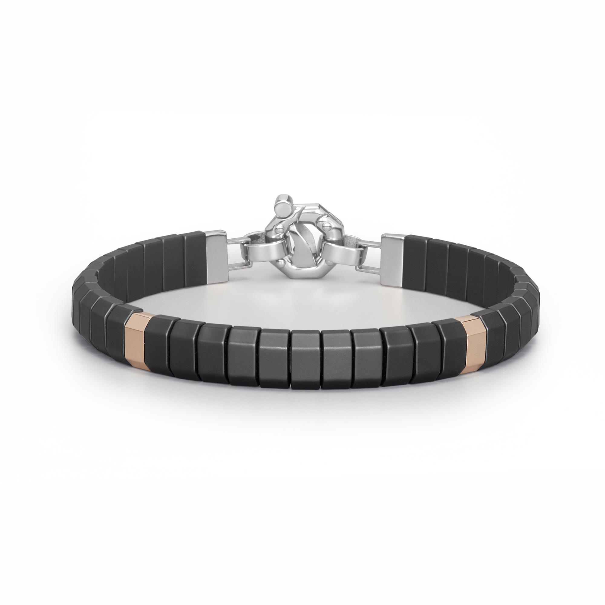 Cyborg Ceramic Bracelet in 18k Rose Gold with Stainless Steel, Black Ceramic, Titanium and Two Diamonds.