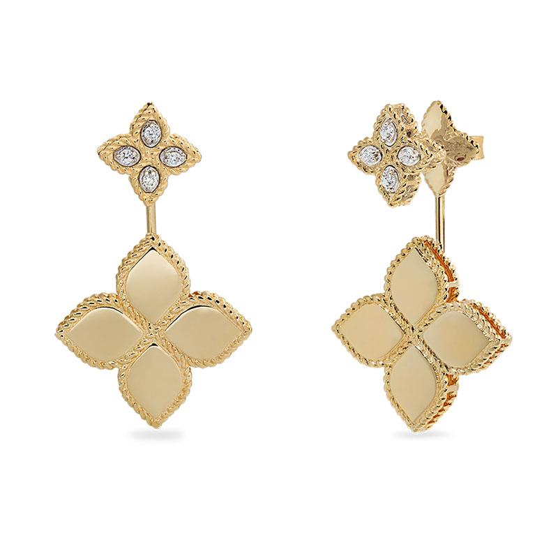 Princess Flower Σκουλαρίκια σε 18K Κίτρινο και Λευκό Χρυσό με Διαμάντια και Ρουμπίνια