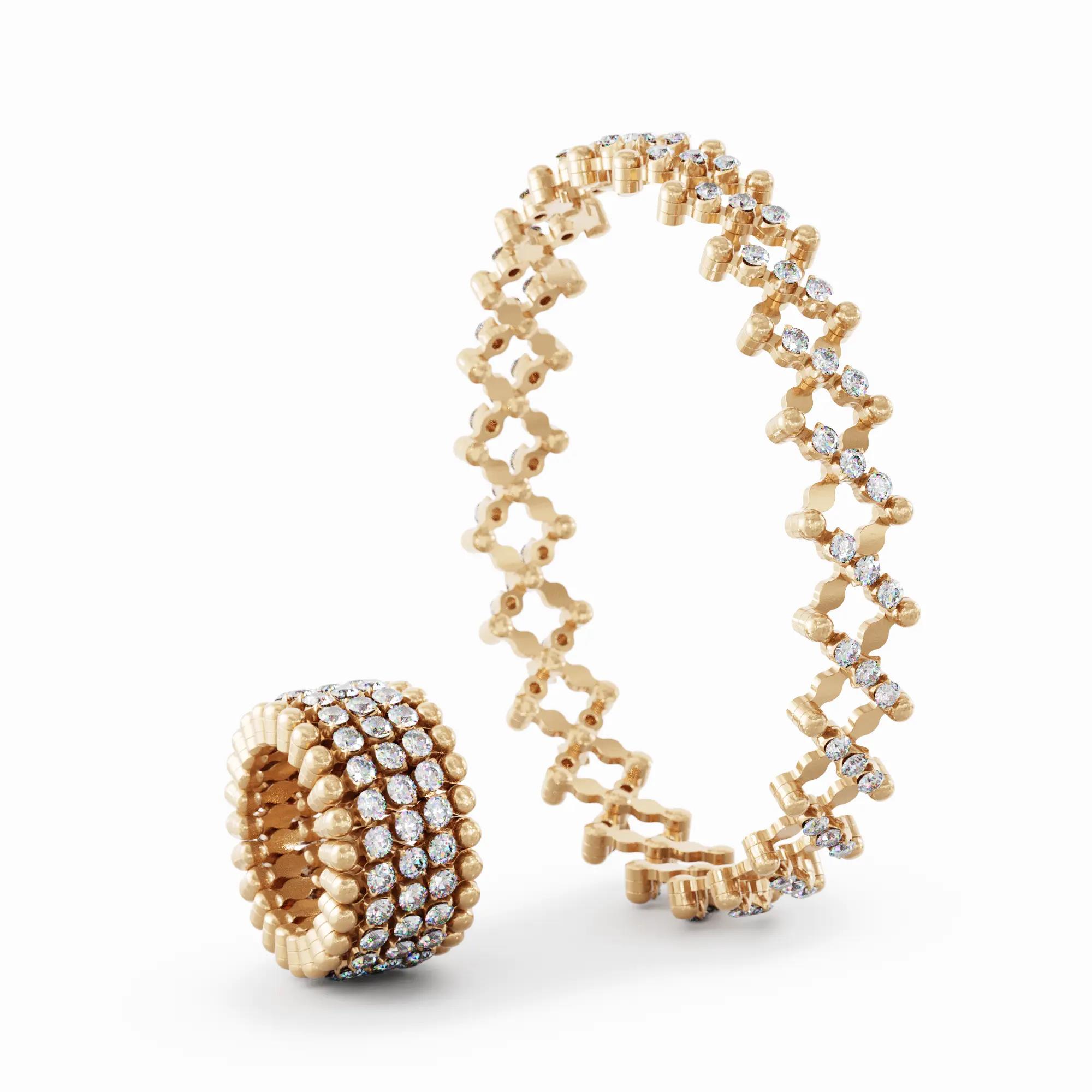 Ring Bracelet, 5 Rows in 18Κ Rose Gold with Diamonds