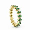 Ring Multi Size 3 Rows, Full 2 Points in 18K Yellow Gold with Tsavorite and Diamonds