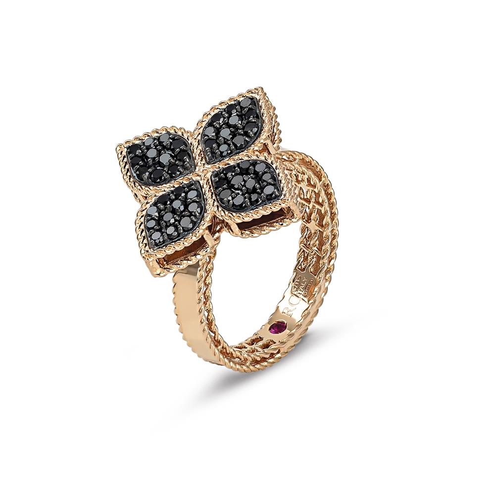 Princess Flower Ring in 18K Rose Gold with Black Diamonds and Ruby Princess Flower Ring in 18K Rose Gold with Black Diamonds and Ruby
