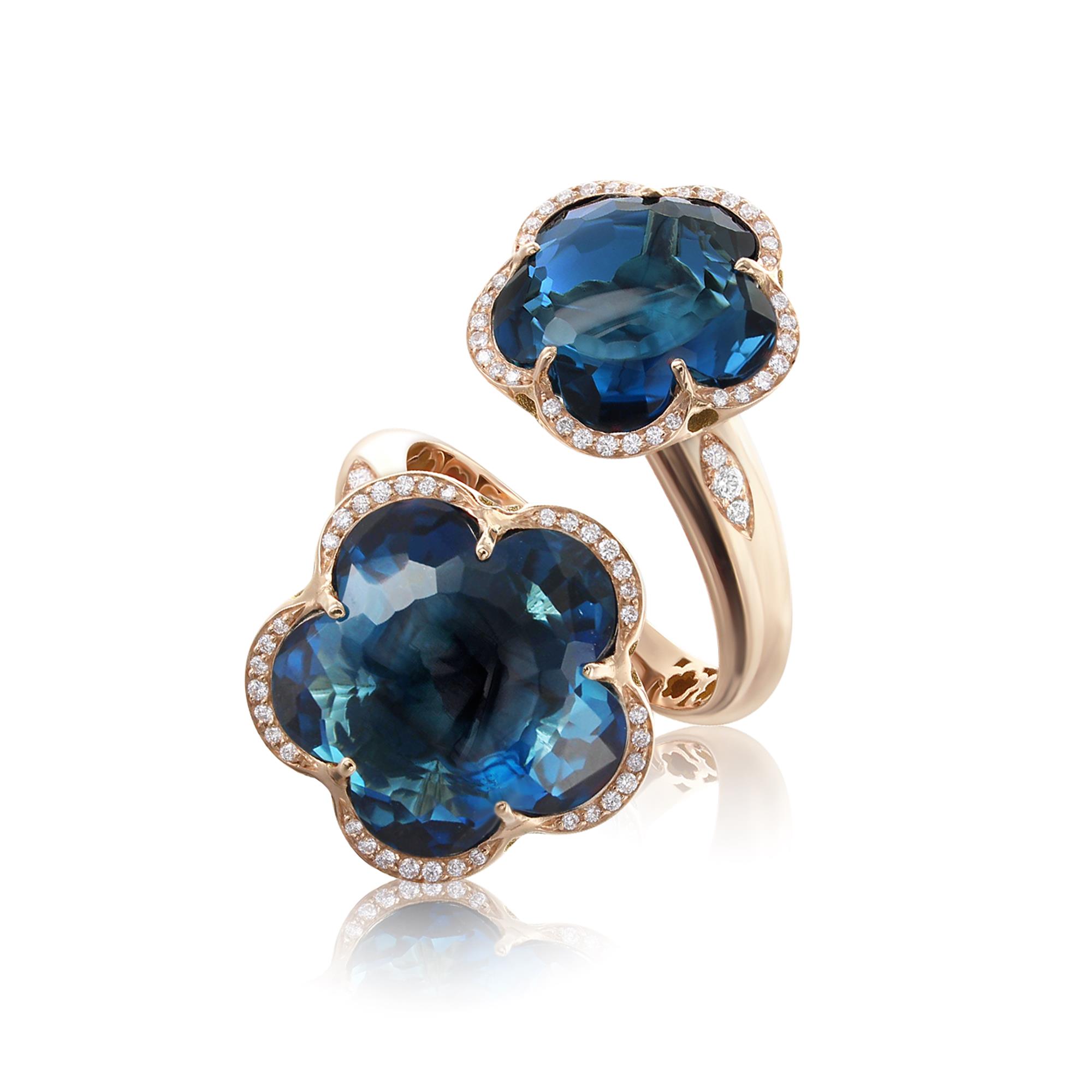 Bon Ton Ring in 18k Rose Gold with London Blue Topaz and Diamonds