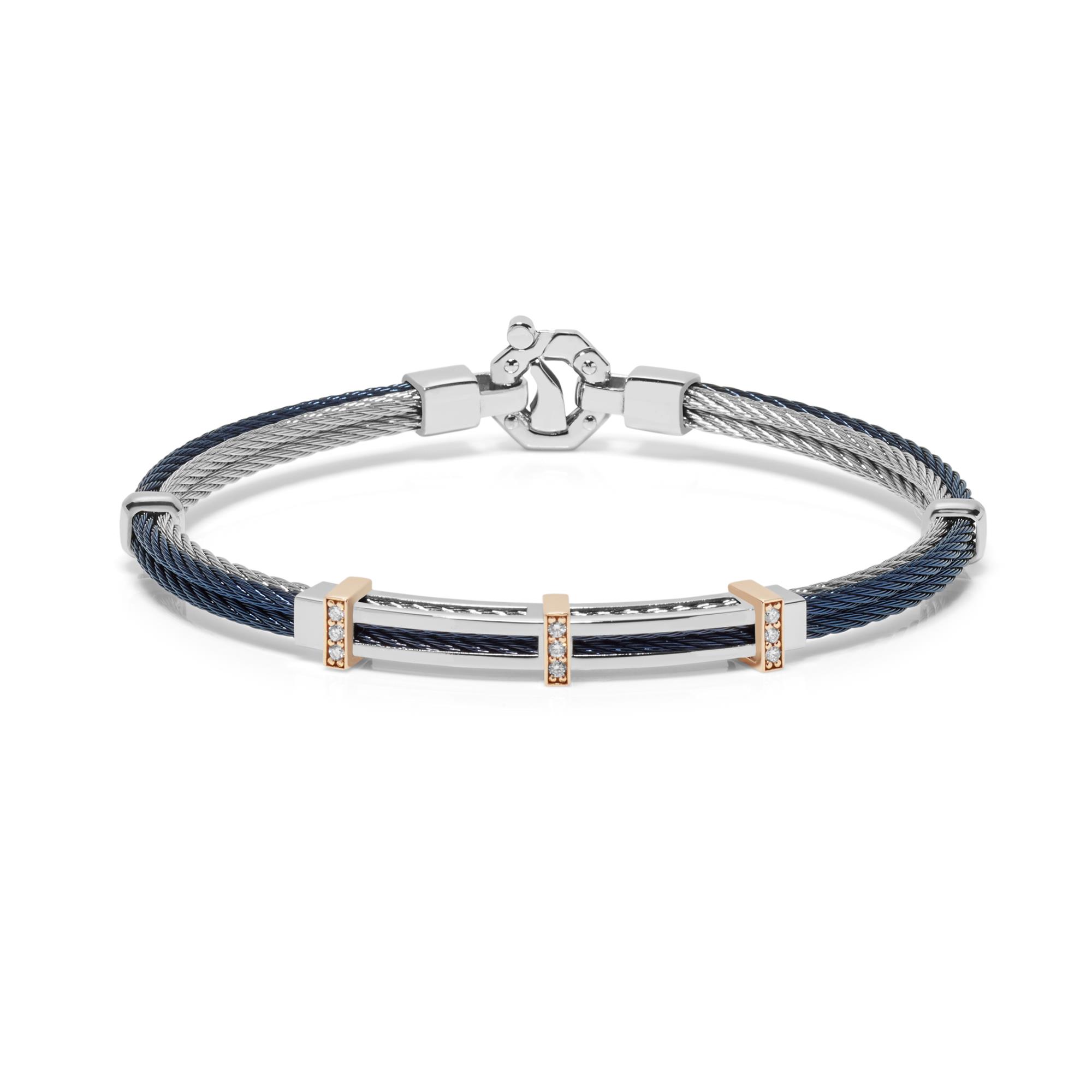 316L Bracelet in 18K Rose Gold with Stainless Steel, Blue PVD and Diamonds