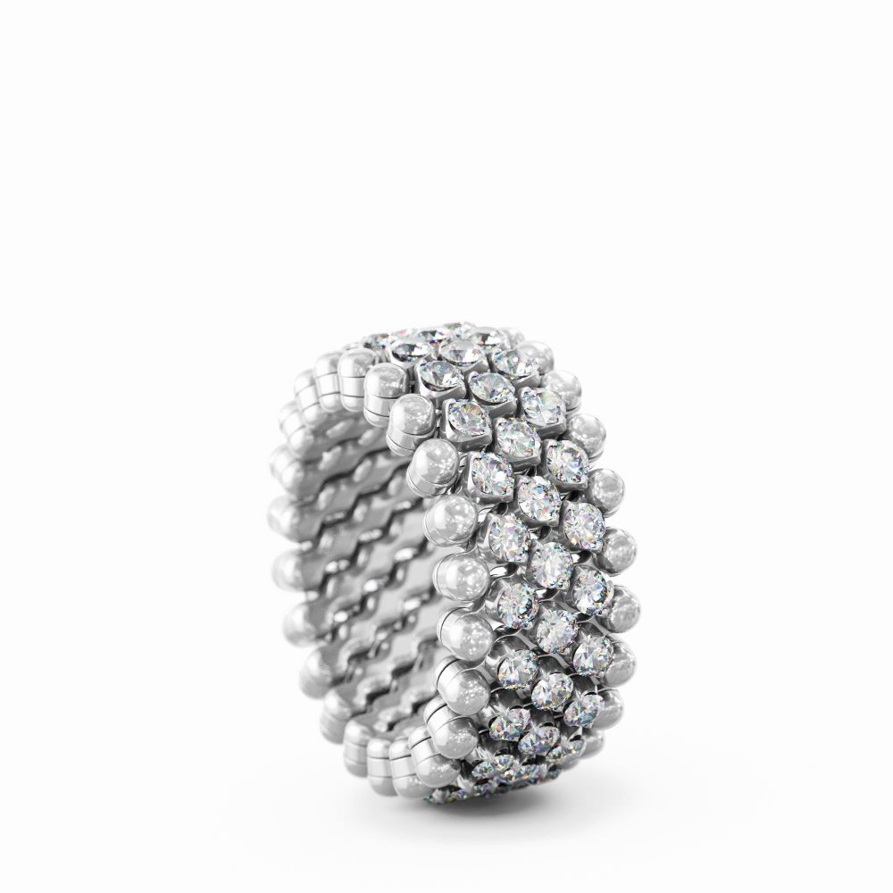 Ring Multi Size, 5 Rows in 18K White Gold with Diamonds