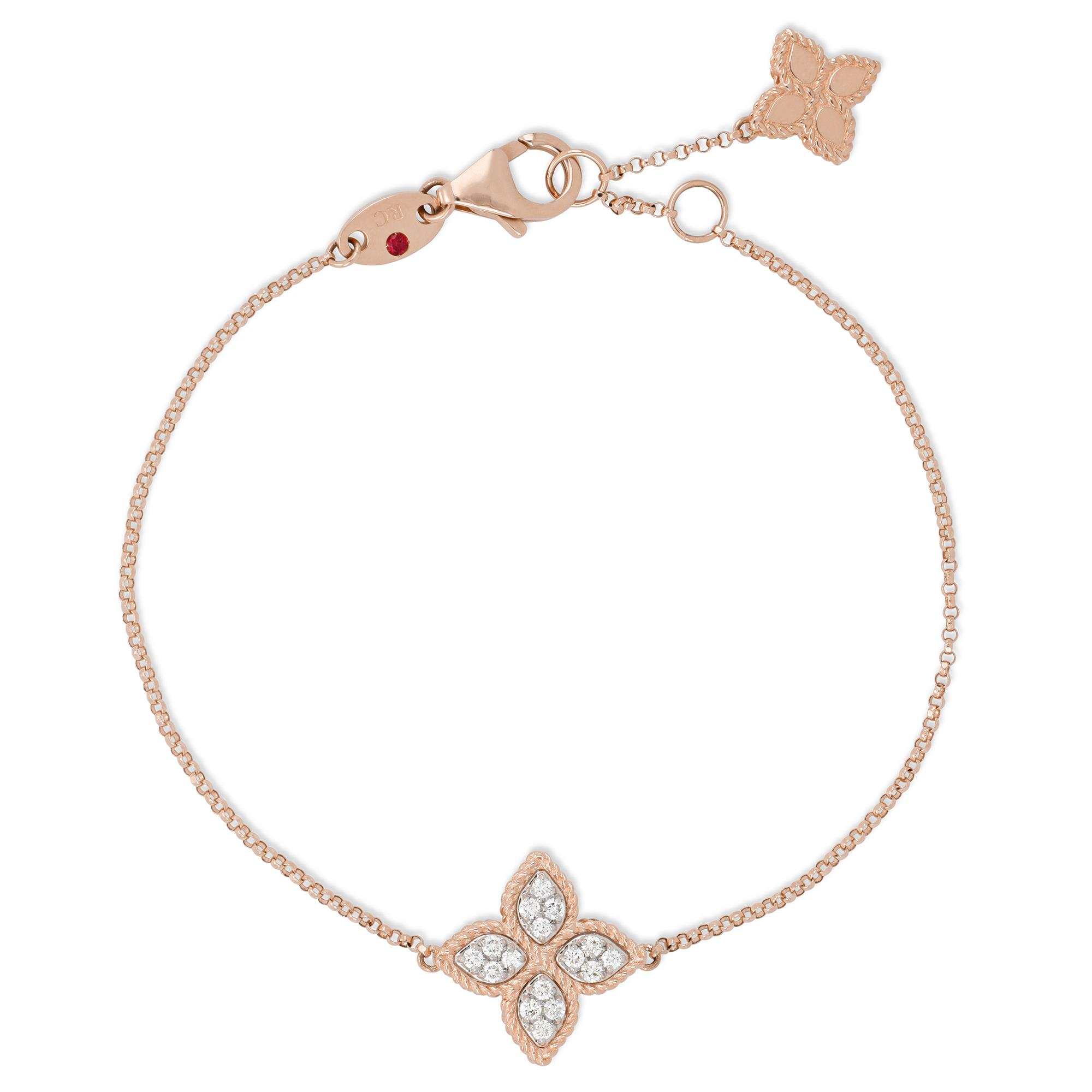Princess Flower Bracelet in 18K Rose and White Gold with Diamonds and Ruby