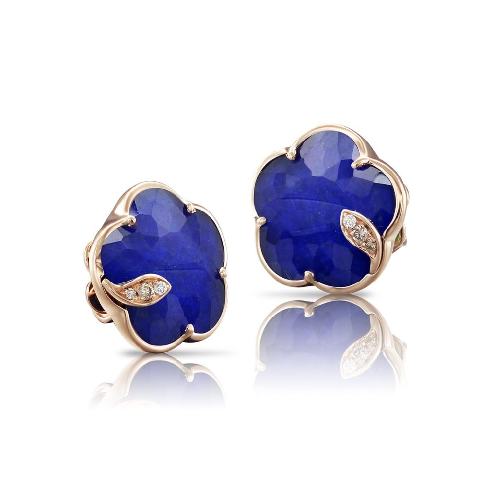 Petit Joli Earrings in 18k Rose Gold with Rock Crystal, Lapis Lazuli and Diamonds