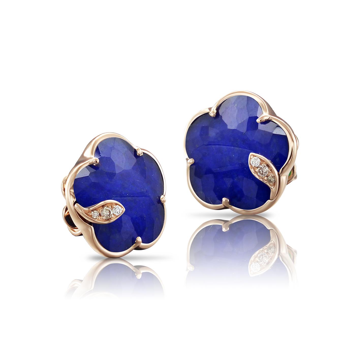 Petit Joli Σκουλαρίκια σε 18k Ροζ Χρυσό με Φυσικό Κρύσταλλο, Λάπις Λάζουλι και Διαμάντια.
