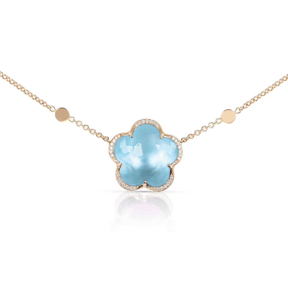 Bon Ton Necklace in 18k Rose Gold with Venus Blue Topaz and Diamonds