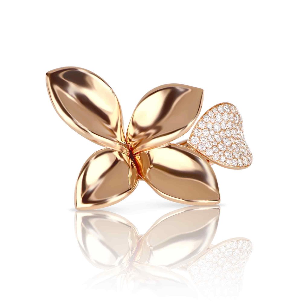 Giardini Segreti Ring Five Leaves in 18k Rose Gold with Diamonds