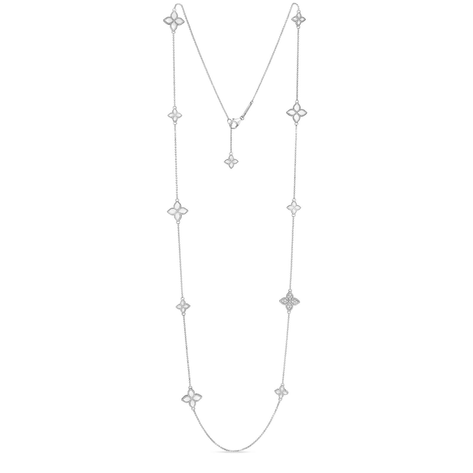 Princess Flower Necklace in 18k White Gold with Diamonds and Ruby. Princess Flower Necklace in 18k White Gold with Diamonds and Ruby.