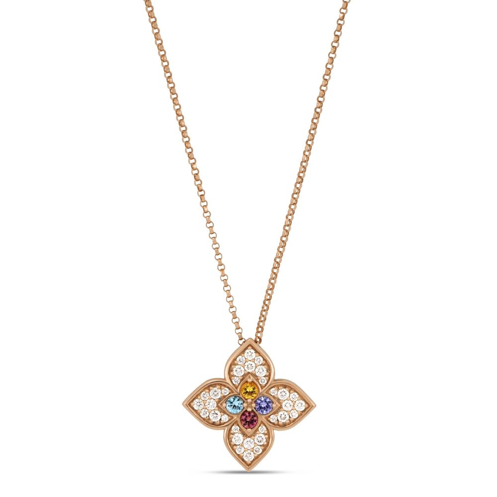 Venetian Princess Ring in 18K Rose Gold with Diamonds, Ruby, Tanzanite, Swiss Blue Topaz, Rubellite and Citrine.