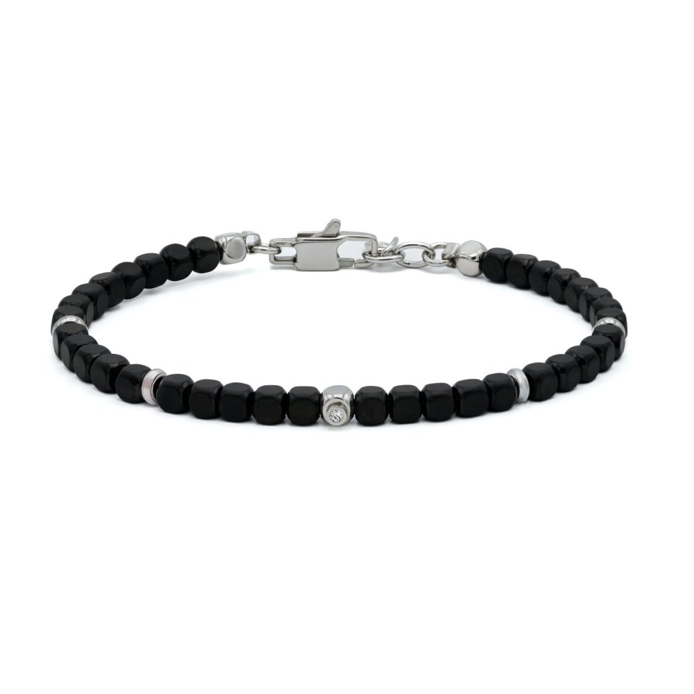 Bracelet in Stainless Steel with Black PVD cubes and Zircon