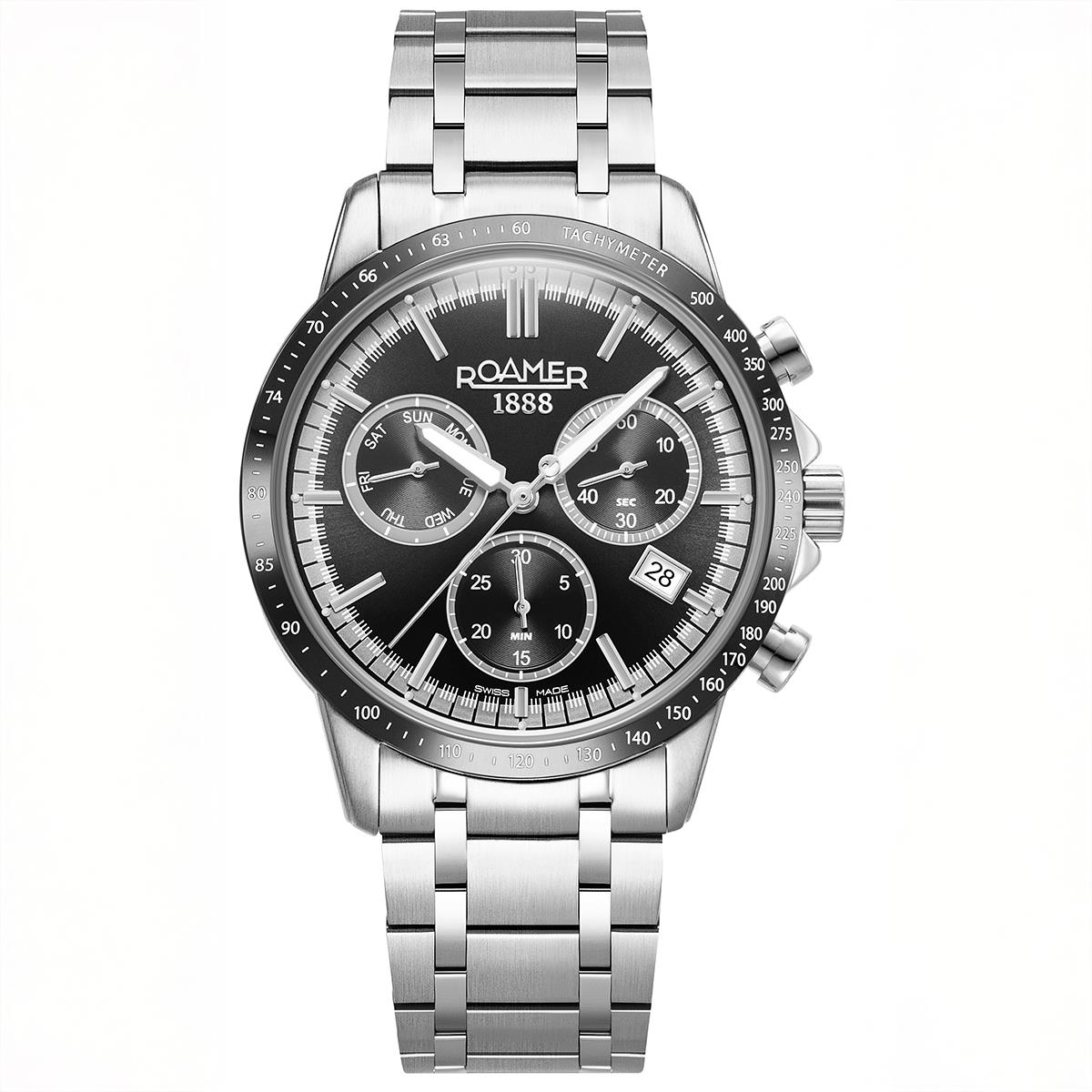 Roamer Mercury Chrono Analog, Chronograph Watch with Date and Day Display in Stainless Steel 43mm
