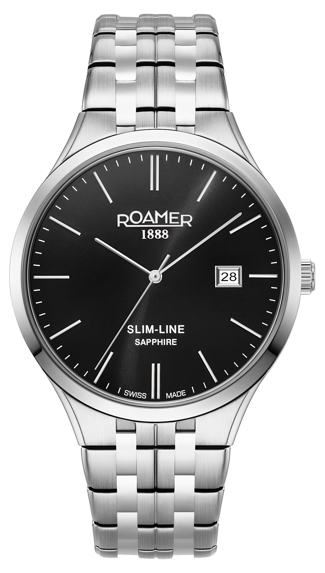 Классические аналоговые часы Roamer Slim-Line с индикацией даты из нержавеющей стали 40 мм Классические аналоговые часы Roamer Slim-Line с индикацией даты из нержавеющей стали 40 мм