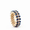 Ring Multi Size 3 Rows, Full 4 Points in 18K Rose Gold with Diamonds and Blue Sapphires