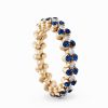 Ring Multi Size 3 Rows, Full 4 Points in 18K Rose Gold with Diamonds and Blue Sapphires