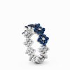 Ring Multi Size Flower,Half 2 Points in 18K White and Black Gold with White Diamonds and Blue Sapphires