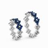 Ring Multi Size Flower,Half 2 Points in 18K White and Black Gold with White Diamonds and Blue Sapphires