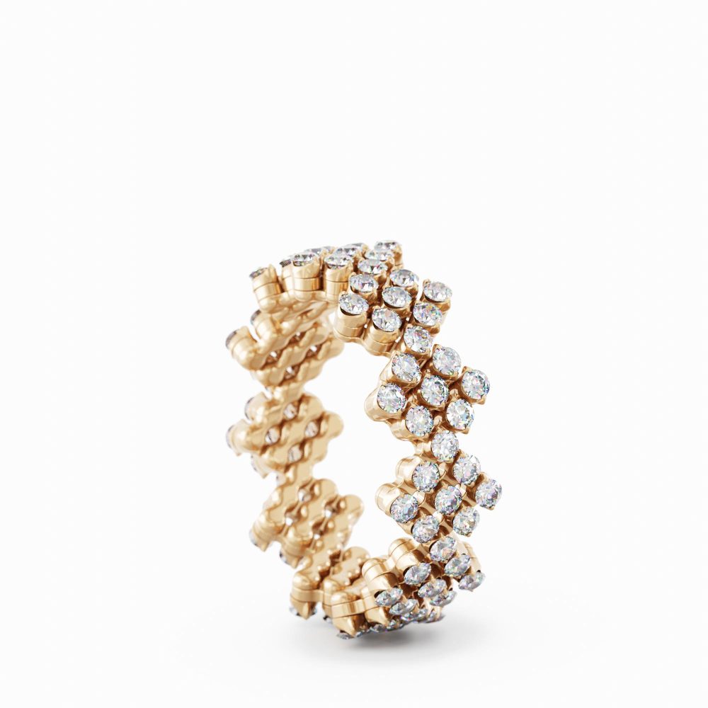 Ring Multi Size Flower, Full 2 Points in 18K Rose Gold With Diamonds