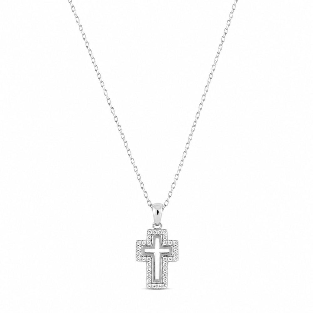Крест из серебра 925 с цирконом 45 см
