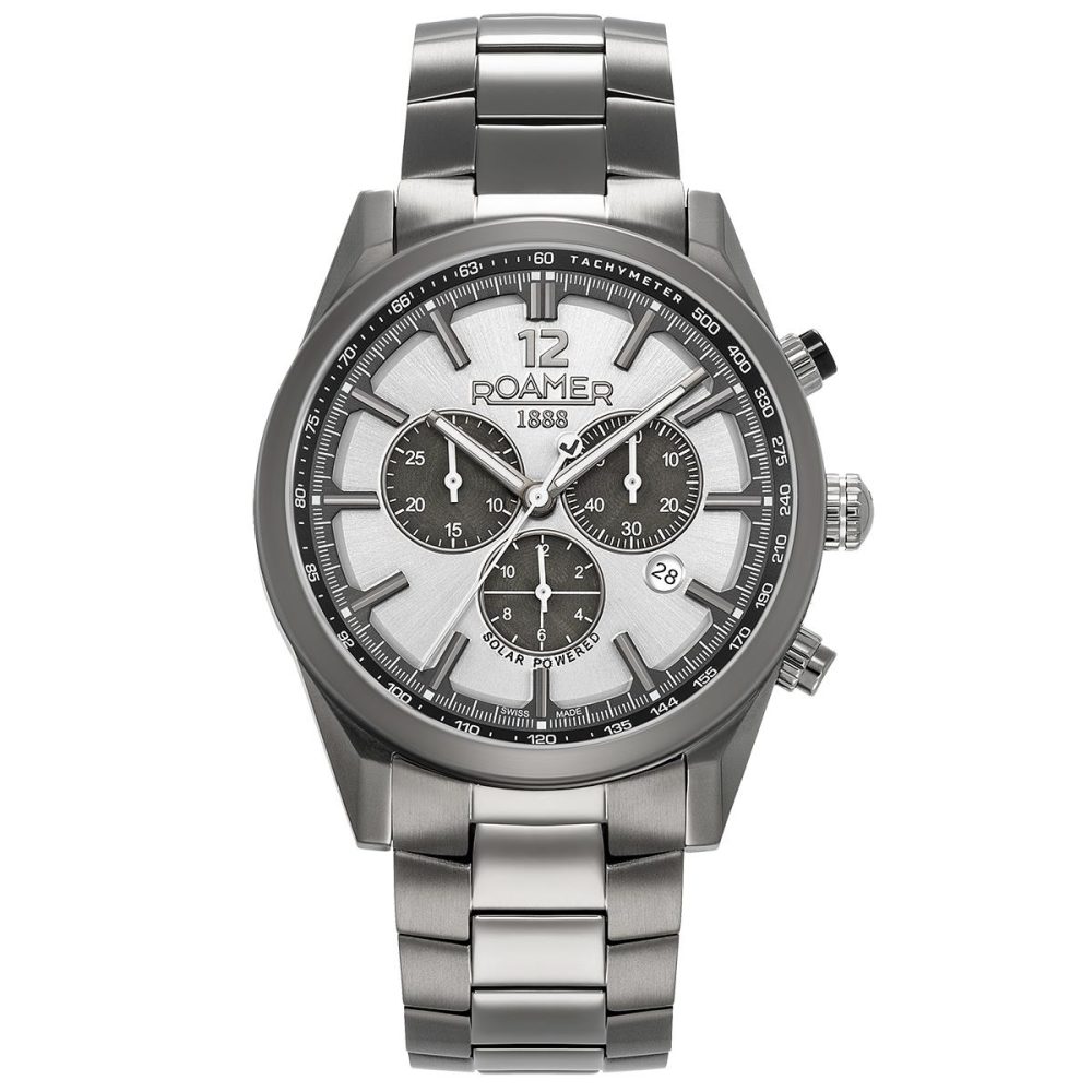 Roamer Helios Power Analog Watch, Chronograph with Date Display and Stainless Steel Bracelet 43.5mm