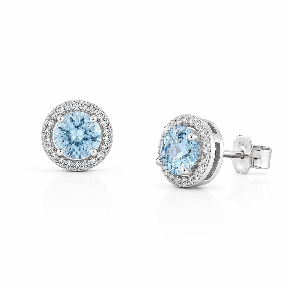 Серебряные серьги Ulysses из серебра 925 пробы с голубым цирконом 1cm