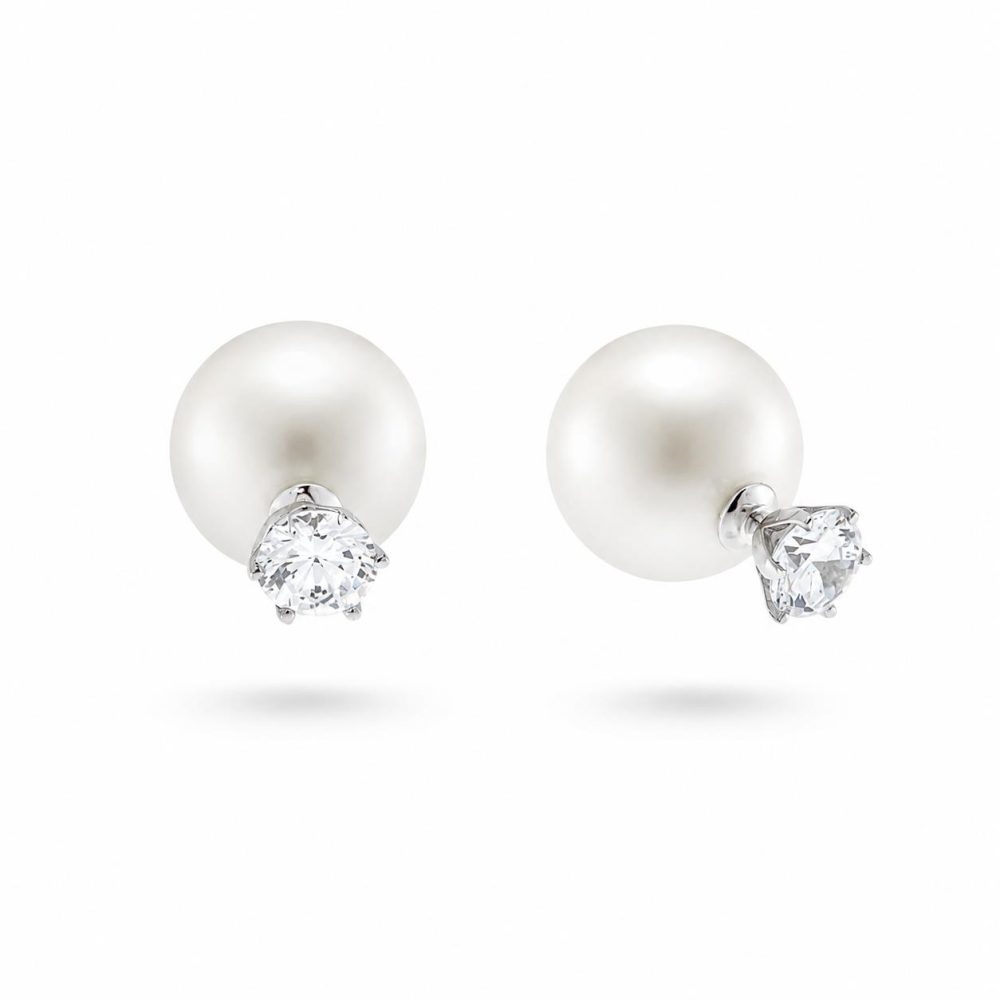 Earrings in Silver 925 with Pearl and Zircon 14mm