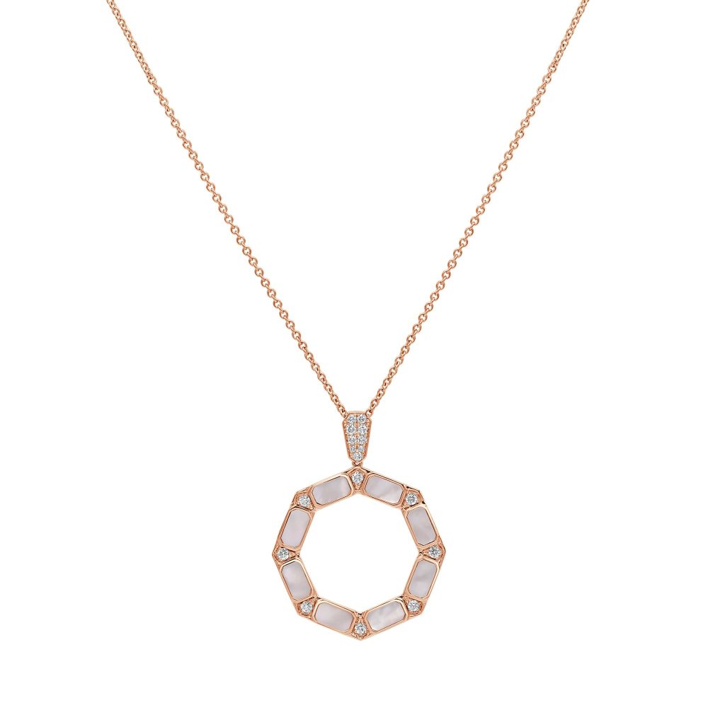 Luna Necklace in 18K Rose Gold with Diamonds and Mother-of-Pearl
