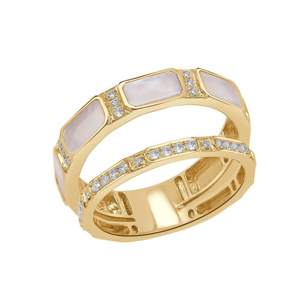 Luna Ring in 18K Yellow Gold with Diamonds and White Mother of Pearl