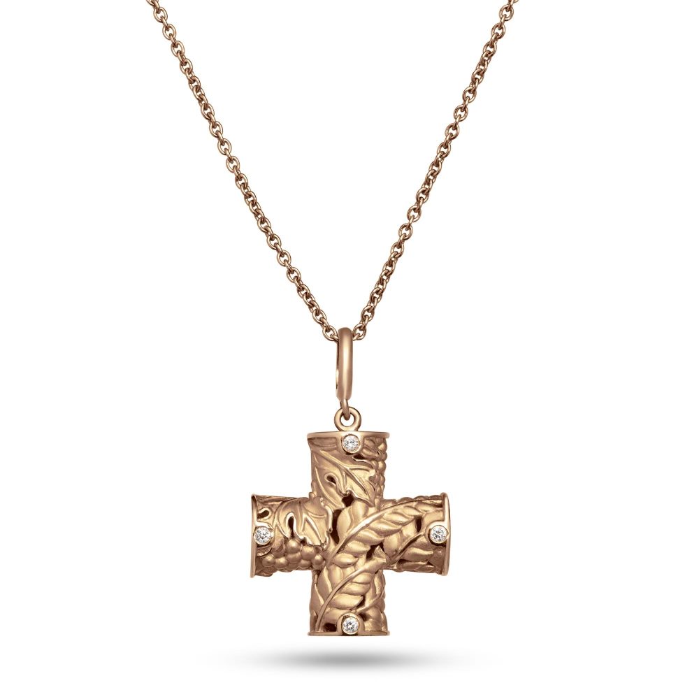 Holy Communion Cross in 18K Rose Gold and Diamonds